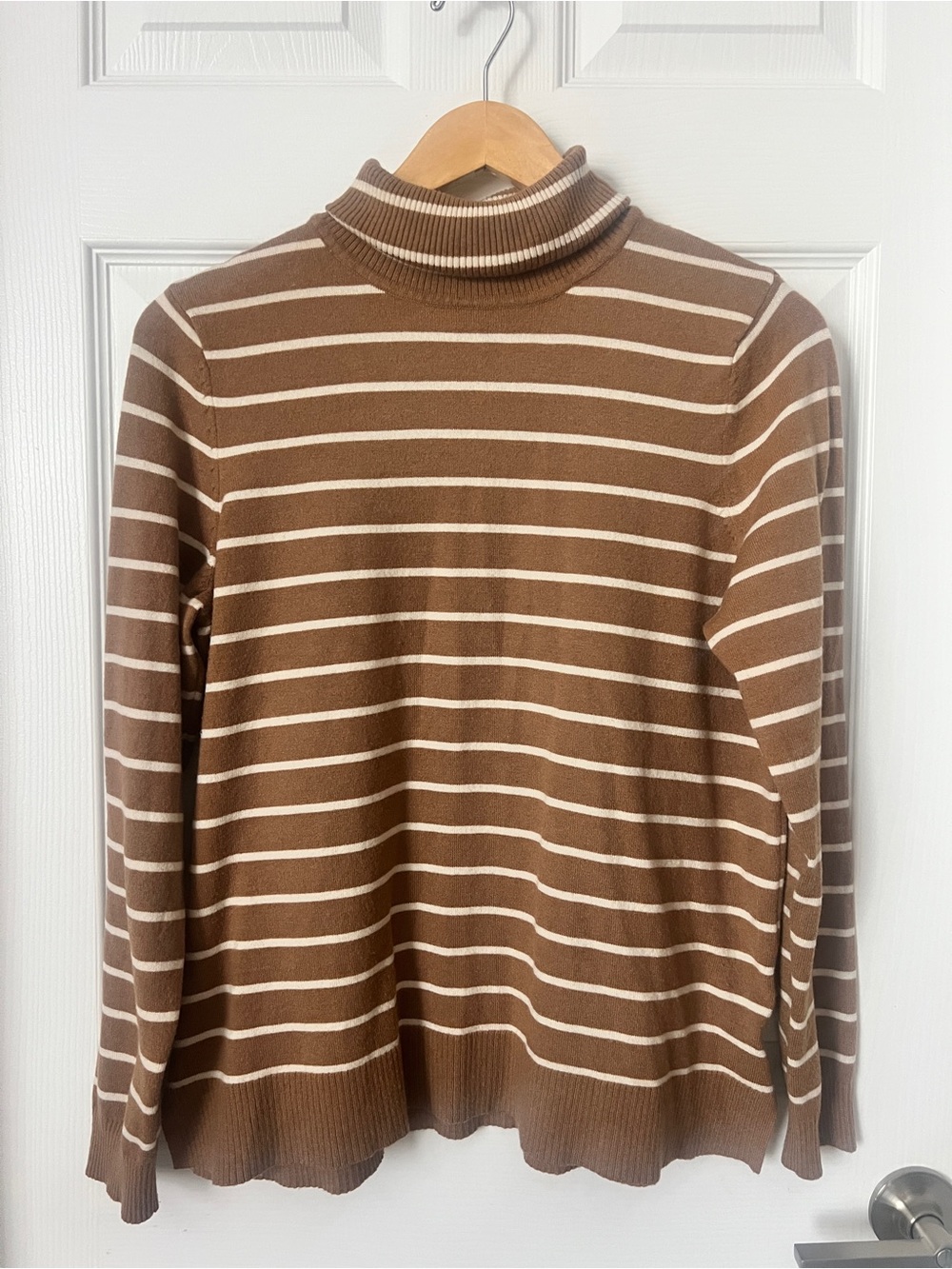 Style & Co. Brown and Cream Striped Turtleneck Sweater